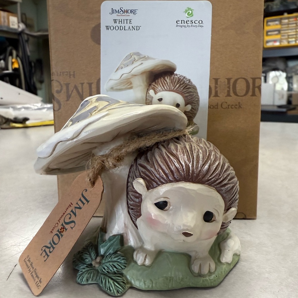 Jim Shore White Woodland Hedgehog with Mushroom